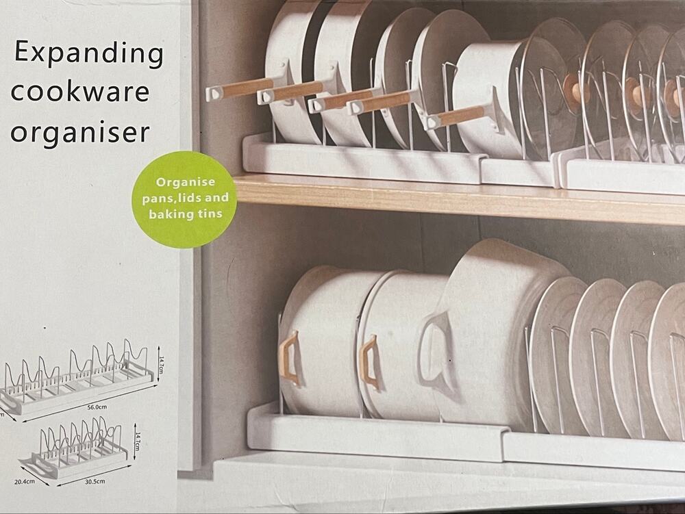 Expanding Cookware Organizer - 1 - Adjustable 8"D x 22"L x 5.75"H (Extended) NIB
